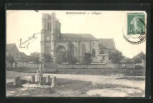 AK Montjavoult, L`Eglise, Platz mit Kirche