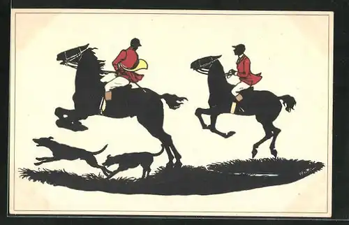 AK Schleppjäger mit Hunden reiten ihre Pferde, Pferdesport