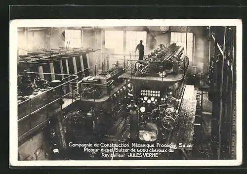 AK Compagnie de Construction Mecanique Procedes Sulzer, Fabrikarbeiter montieren Passagierschiff Jules Verne