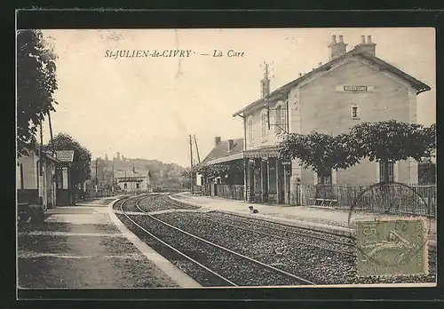 AK Saint-Julien-de-Civry, La Gare, Bahnhof