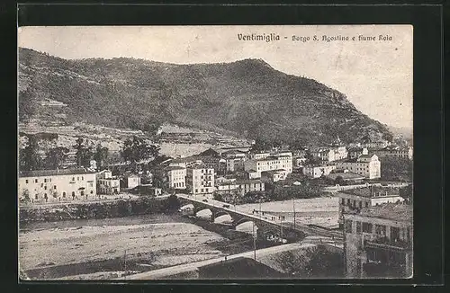 AK Ventimiglia, Borgo S. Agostino e fiume Roia, Brücke über Fluss