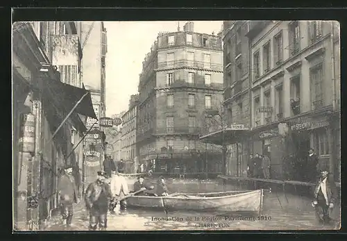 AK Charenton, Inondation 1910, Strassenpartie bei Hochwasser