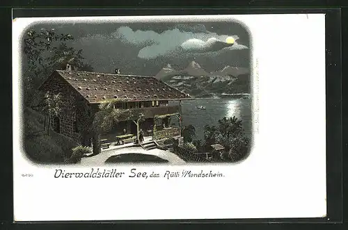 AK Vierwaldstätter See, See und Rütli im Mondschein