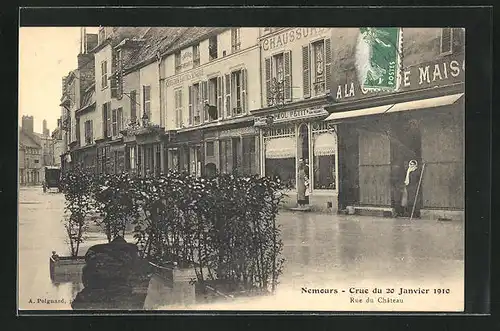 AK Nemours, Crue du 20 Janvier 1910, Rue du Chateau