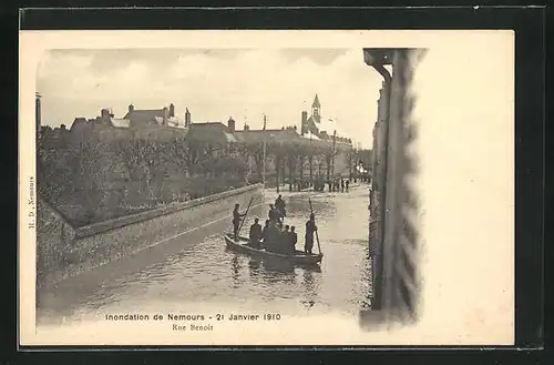 AK Nemours, Crue du 20 Janvier 1910, Rue Benoit