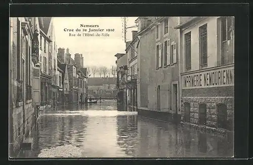 AK Nemours, Crue du 20 Janvier 1910, Rue de l`Hotel de Ville