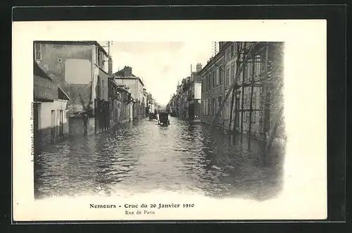AK Nemours, Crue du 20 Janvier 1910, Rue de Paris