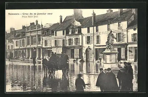 AK Nemours, Inondation / Hochwasser 1910, Place Saint-Jean
