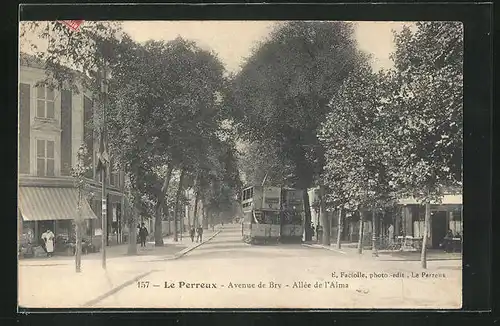 AK Le Perreux, Avenue de Bry - Allée de l`Alma, Strassenbahn