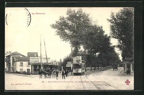 AK Le Perreux, Rond-Point de Plaisance, Boulevard de Strasbourg, Strassenbahn