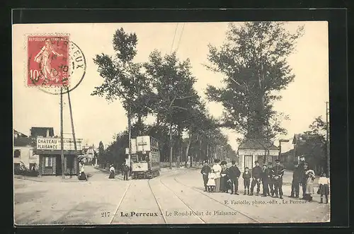 AK Le Perreux, Le Rond-Point de Plaisance, Strassenbahn
