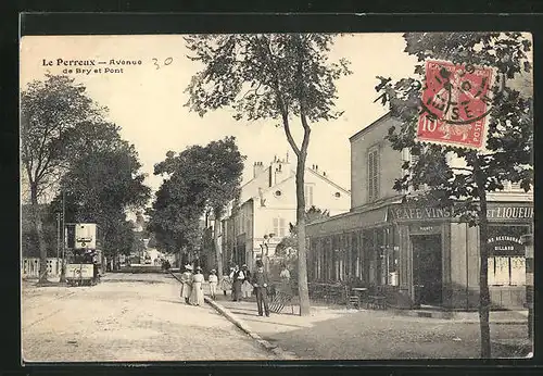 AK Le Perreux, Avenue de Bry et Pont, Strassenbahn