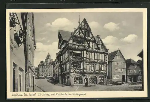 AK Kirchhain, Gänseburg mit Stadtkirche im Hintergrund