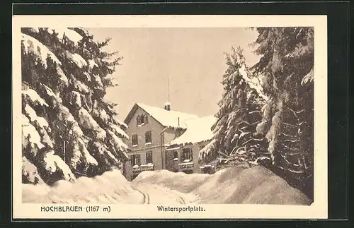 AK Badenweiler / Schwarzw., Hotel zum Hochblauen unter Schneedecke, Wintersportplatz