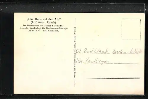 AK Urach, Ferienheim für Handel und Industrie - Haus auf der Alb