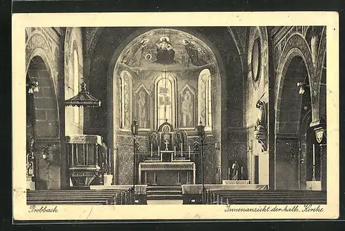 AK Probbach / Hessen, Innenansicht der kath. Kirche mit Altar