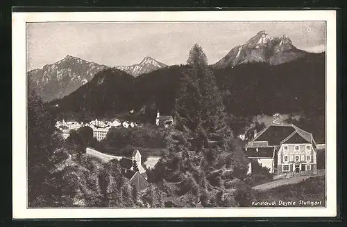 AK Füssen, Hotel Kurhaus Schwefelbad Faulenbach, Blick auf Säuling