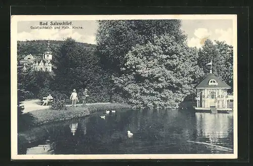 AK Bad Salzschlirf, Goldfischteich und kath. Kirche