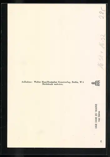 Foto-AK Deutscher Kunstverlag, Nr. 24, Walter Hege: Mainz, Dom von Osten gesehen