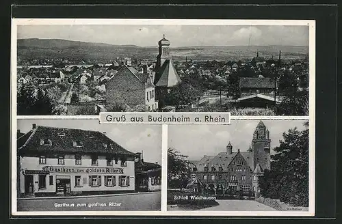 AK Budenheim a. Rhein, Gasthaus zum gold`nen Ritter, Schloss Waldhausen