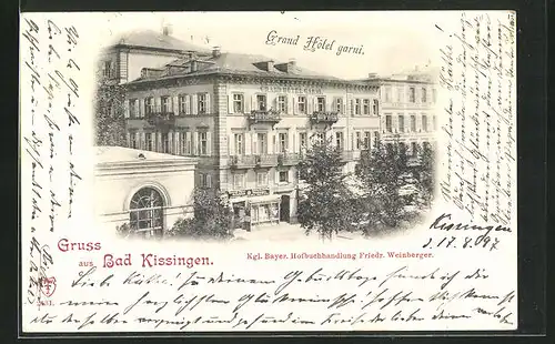 AK Bad Kissingen, Grand Hotel garni und Kgl. Bayer. Hofbuchhandlung F. Weinberger