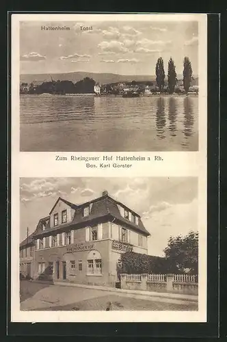 AK Hattenheim a. Rh., Gasthaus zum Rheingauer Hof, Ortsansicht vom Wasser her
