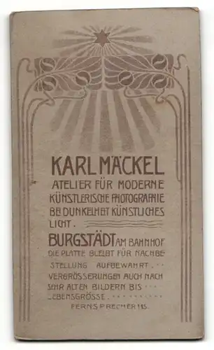 Fotografie Karl Mäckel, Burgstädt i. S., Portrait strahlend schönes Fräulein mit Dutt