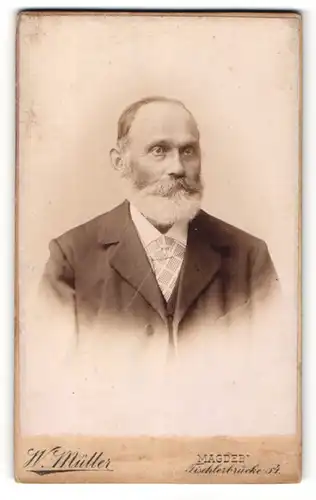 Fotografie W. Müller, Magdeburg, Portrait betagter Herr mit grauem Vollbart