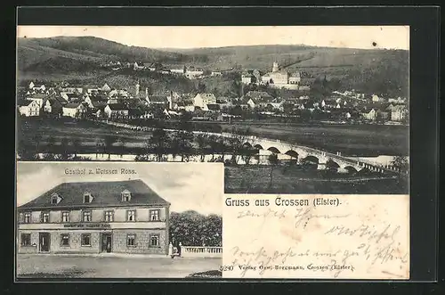 AK Crossen / Elster, Gasthaus zum weissen Ross, Ortsansicht