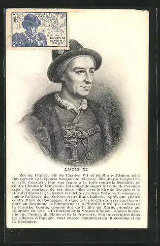 AK Portrait König Louis XI von Frankreich in Pelzkleidung mit Kette und Hut