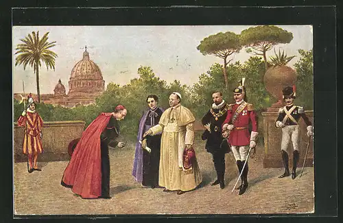AK Pio XI. e la sua Corte nei Giardini Vaticani, Papst Pius XI.