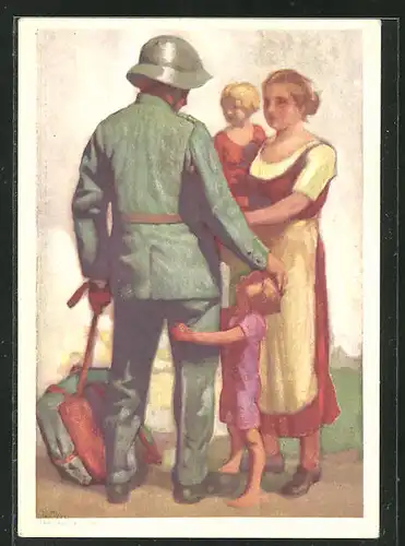 Künstler-AK E. Hodel: Schweizer Bundesfeier 1929, Für die Schweizerische Nationalspende, Soldat und Familie, Ganzsache