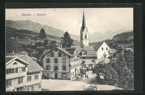AK Nesslau, Dorfplatz mit Blick zur Kirche