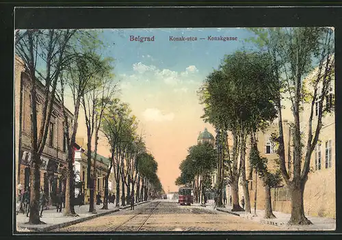 AK Belgrad, Konakgasse mit Strassenbahn