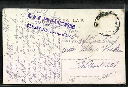 AK Satoraljaujhely, Kazinczy utca a m. kir. postaepülettel