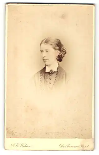 Fotografie Augustus W. Wilson, Kingsland, Portrait junge Frau mit grosser Brosche am Kleid