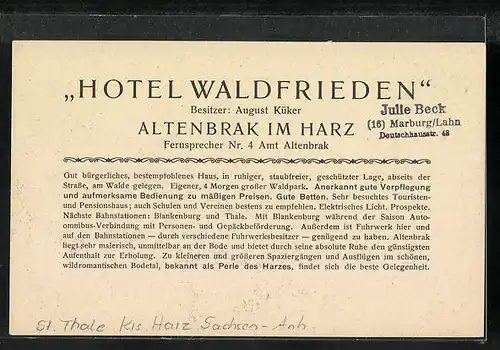 AK Altenbrak i. Harz, Partie am Hotel Waldfrieden