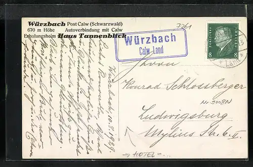 AK Würzbach / Schwarzwald, Hotel Haus Tannenblick