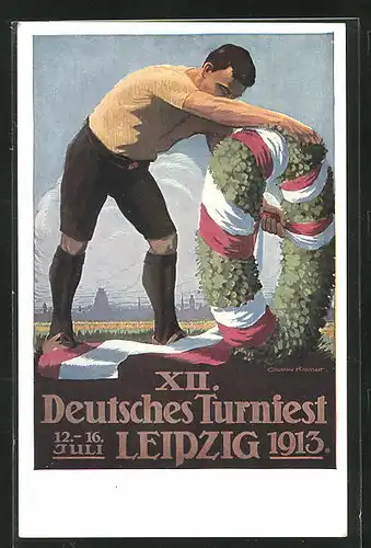 Künstler-AK Leipzig, XII. Deutsches Turnfest 1913, Der Festkran