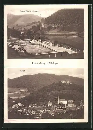 AK Leutenberg i. Thüringen, Totalansicht & Stadt. Schwimmbad