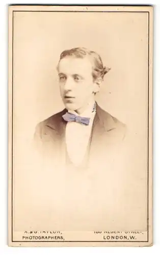 Fotografie A. & G. Taylor, London-W, Portrait junger Herr in Anzug mit Fliege