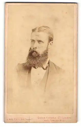 Fotografie A. & G. Taylor, London-EC, Portrait bürgerlicher Herr im Anzug mit Fliege und Vollbart