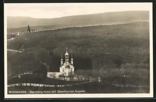 AK Wiesbaden, Hotel Neroberg mit Griechischer Kapelle