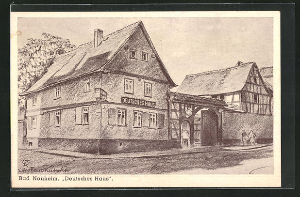 Kunstler Ak Bad Nauheim Gasthof Deutsches Haus Nr 9322717