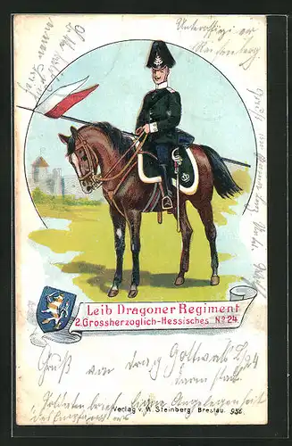 Lithographie Leib Dragoner Regiment 2. Grossherzogl. Hessisches No. 24, Kavallerie, Reiter