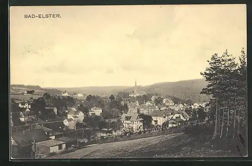 AK Bad Elster, Ortsansicht mit Kirche aus der Vogelschau