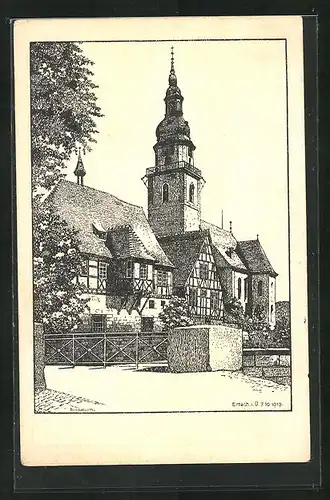 AK Erbach i. O., Rathaus und Kirche
