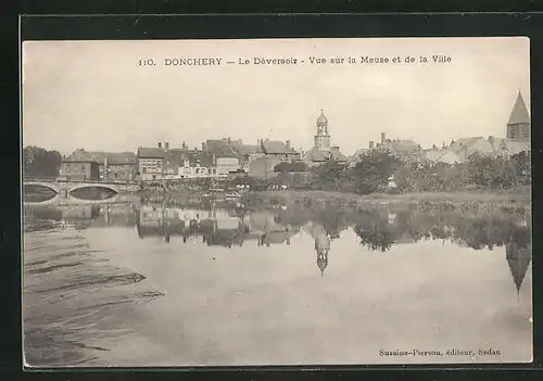AK Donchery, Le Deversoir, vue sur la Meuse et de la Ville