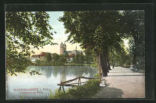 AK Klosterlausnitz i. Th., Klosterteich mit Kirche