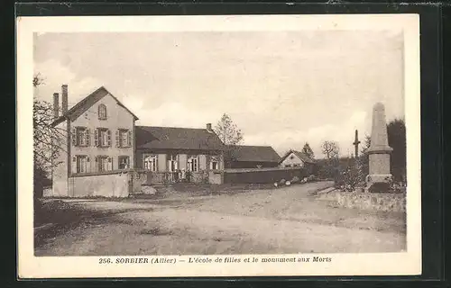 AK Sorbier, l'ecole de filles et le monument aux Morts